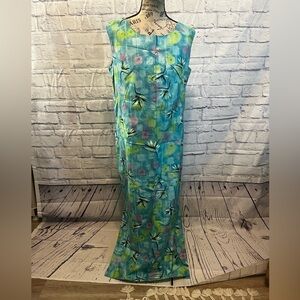 Vintage Ui-Maikai Hawaiian Maxi Dress Sleeveless Size Large 100% Cotton Floral